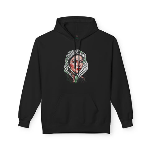 Palestine Woman Art Hoodie Unisex - Keffiyeh Scarf Dual-Sided Graphic Pullover